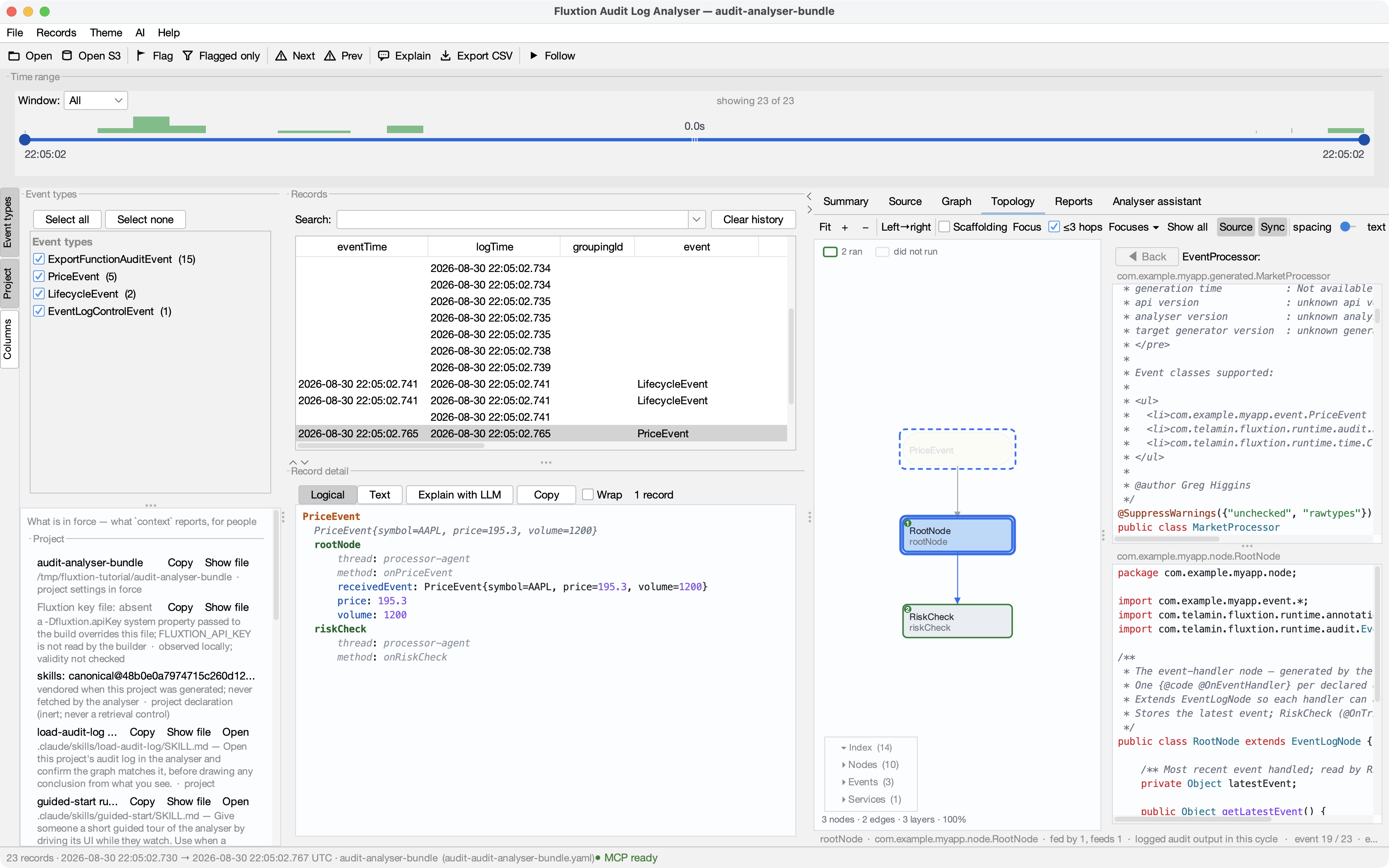 Source navigation from the selected rootNode audit line to the generated processor and its
RootNode implementation